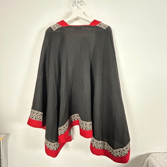 Novica Women's Black Red Alpaca Wool Poncho Cardigan Sweater Artisan Knit Cozy - Picture 2 of 6